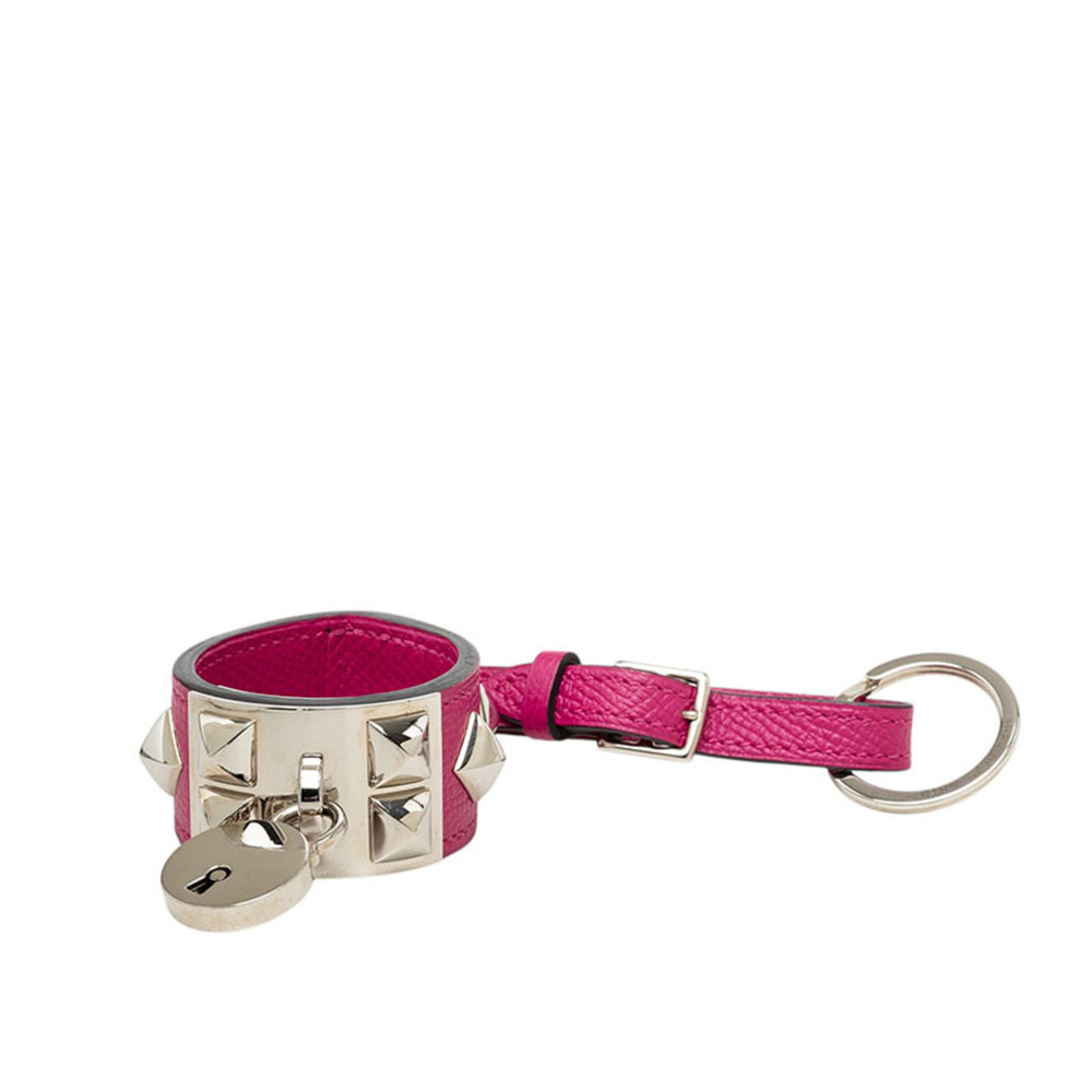 Hermes Collier de Chien Charm Accessory Bag Keychain Purple with Silver Hardw...